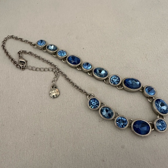 Monet silver tone necklace with two tone blue rhinestones - Picture 2 of 4